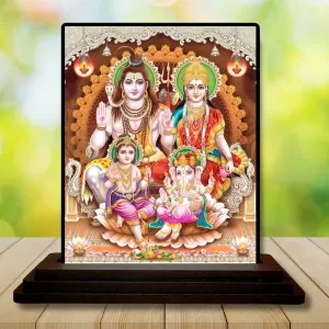Car Dashboard Lord Shiva Family Wooden Photo Stand  3x4 Inches, Compact & Stylish Spiritual Display For Car, Home & Office (Pack Of 1) (F49750)