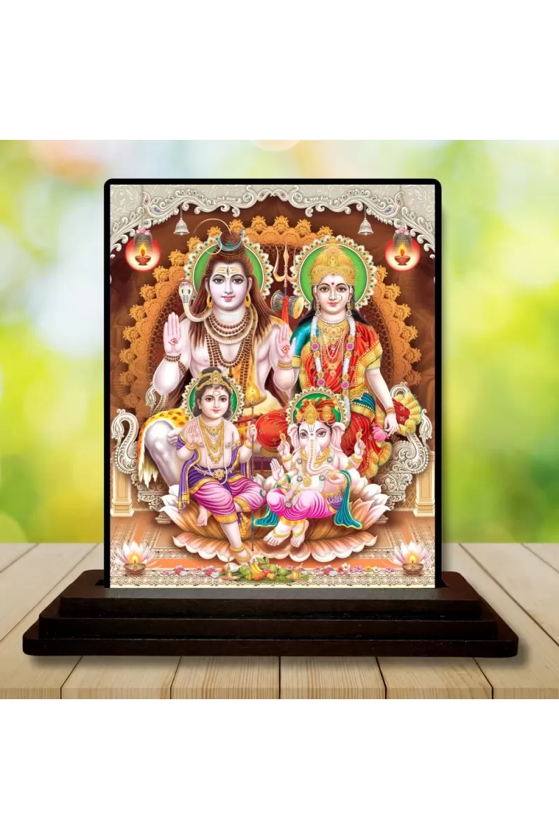 Car Dashboard Lord Shiva Family Wooden Photo Stand  3x4 Inches, Compact & Stylish Spiritual Display For Car, Home & Office (Pack Of 1) (F49750)