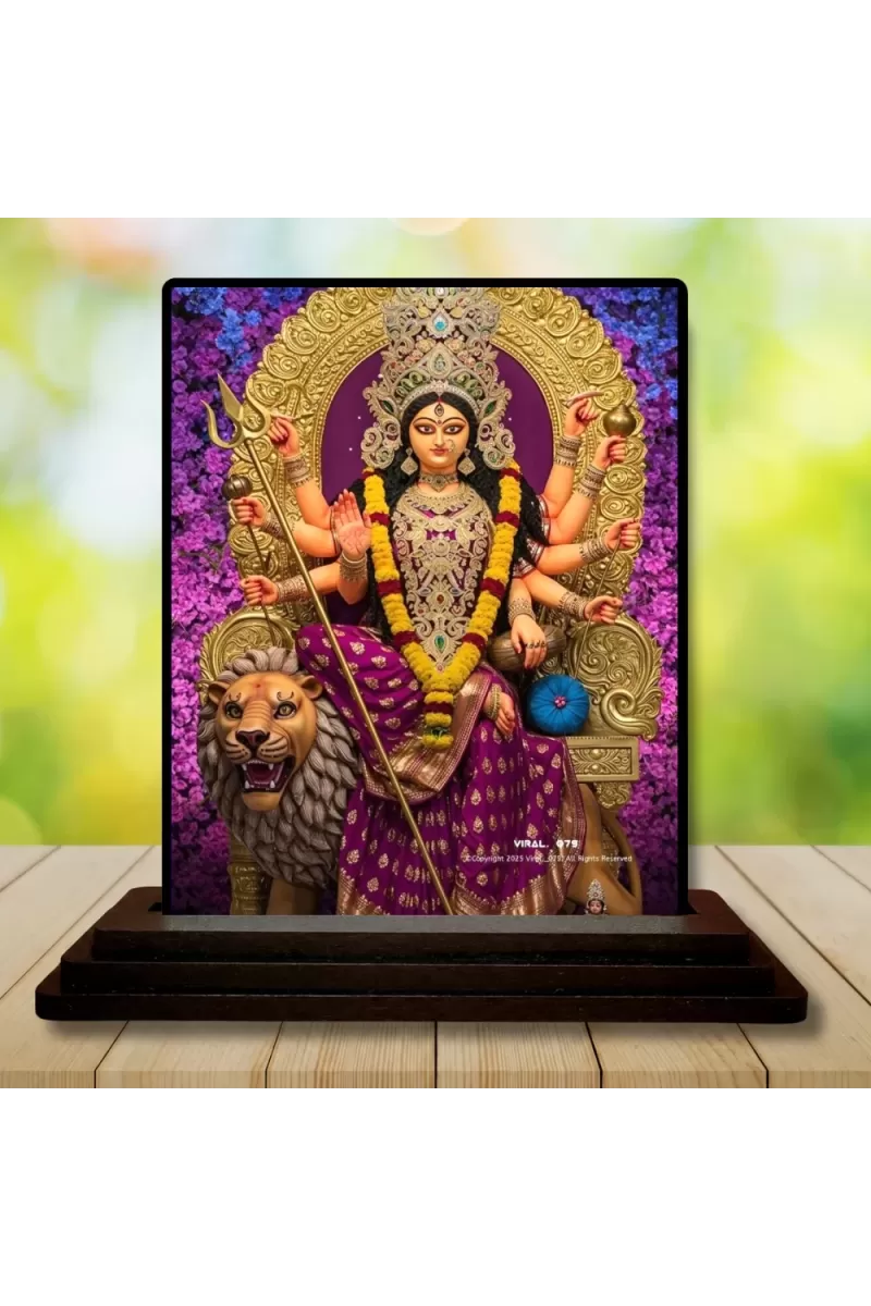 Car Dashboard Durga Wooden Photo Stand  3x4 Inches, Compact & Stylish Spiritual Display For Car, Home & Office (Pack Of 1) (F49754)