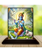 Car Dashboard Krishna Wooden Photo Stand  3x4 Inches, Compact & Stylish Spiritual Display For Car, Home & Office (Pack Of 1) (F49755)