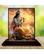 Car Dashboard Lord Tirupati And Mata LakshmiMa Wooden Photo Stand  3x4 Inches, Compact & Stylish Spiritual Display For Car, Home & Office (Pack Of 1) (F49756)