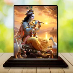 Car Dashboard Lord Tirupati And Mata LakshmiMa Wooden Photo Stand  3x4 Inches, Compact & Stylish Spiritual Display For Car, Home & Office (Pack Of 1) (F49756)