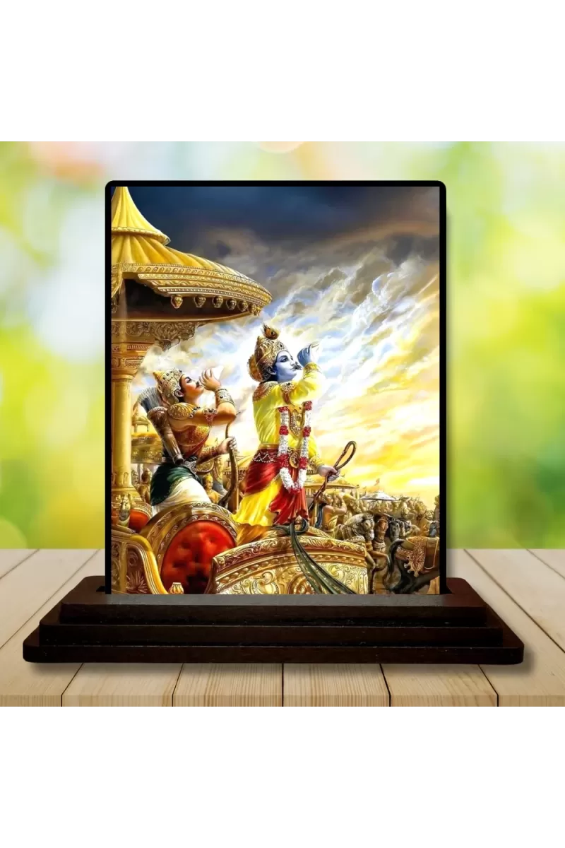 Car Dashboard Krishna Wooden Photo Stand  3x4 Inches, Compact & Stylish Spiritual Display For Car, Home & Office (Pack Of 1) (F49758)