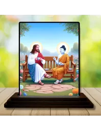 Car Dashboard JIshu And Goutam Buddha Wooden Photo Stand  3x4 Inches, Compact & Stylish Spiritual Display For Car, Home & Office (Pack Of 1) (F49760)
