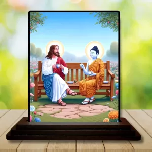 Car Dashboard JIshu And Goutam Buddha Wooden Photo Stand  3x4 Inches, Compact & Stylish Spiritual Display For Car, Home & Office (Pack Of 1) (F49760)