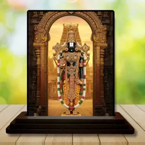 Car Dashboard Venkateswara Wooden Photo Stand  3x4 Inches, Compact & Stylish Spiritual Display For Car, Home & Office (Pack Of 1) (F49765)