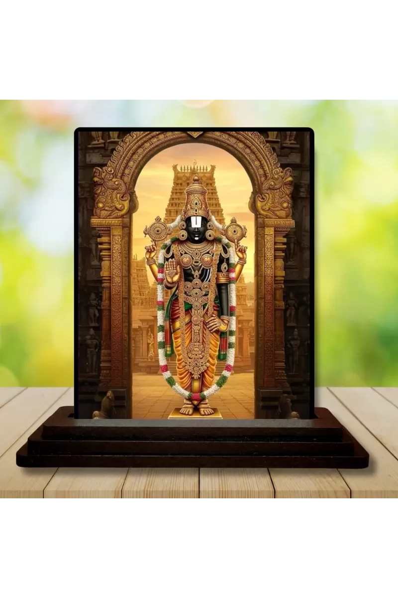 Car Dashboard Venkateswara Wooden Photo Stand  3x4 Inches, Compact & Stylish Spiritual Display For Car, Home & Office (Pack Of 1) (F49765)