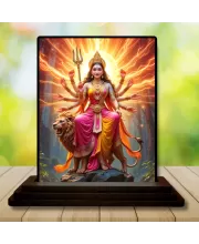 Car Dashboard Durga Wooden Photo Stand  3x4 Inches, Compact & Stylish Spiritual Display For Car, Home & Office (Pack Of 1) (F49767)