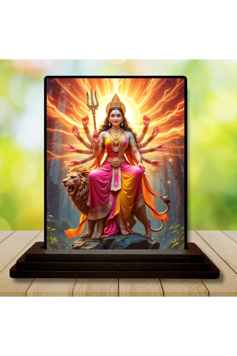 Car Dashboard Durga Wooden Photo Stand  3x4 Inches, Compact & Stylish Spiritual Display For Car, Home & Office (Pack Of 1) (F49767)