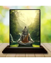Car Dashboard Shiva Wooden Photo Stand  3x4 Inches, Compact & Stylish Spiritual Display For Car, Home & Office (Pack Of 1) (F49768)