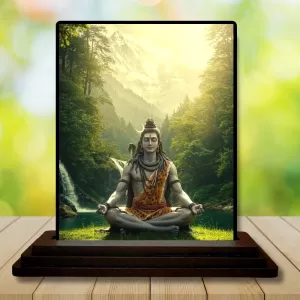 Car Dashboard Shiva Wooden Photo Stand  3x4 Inches, Compact & Stylish Spiritual Display For Car, Home & Office (Pack Of 1) (F49768)
