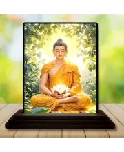 Car Dashboard Gautama Buddha Wooden Photo Stand  3x4 Inches, Compact & Stylish Spiritual Display For Car, Home & Office (Pack Of 1) (F49771)