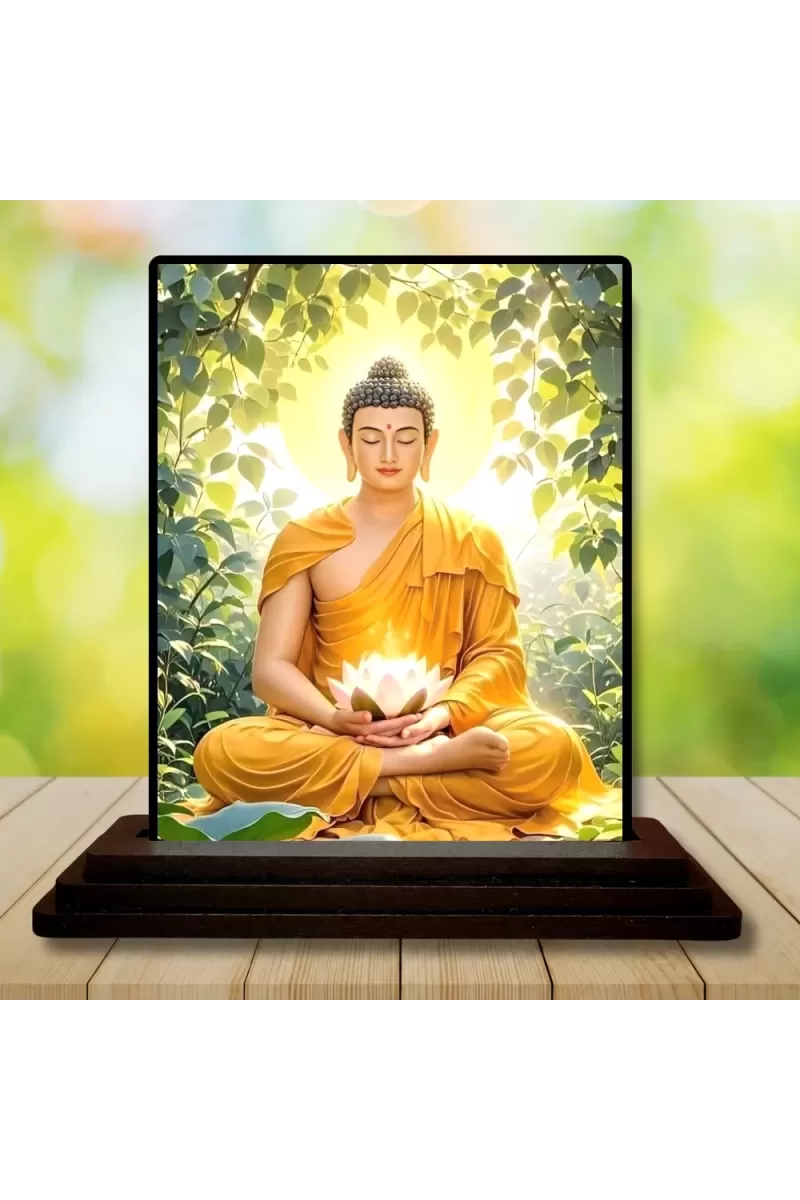 Car Dashboard Gautama Buddha Wooden Photo Stand  3x4 Inches, Compact & Stylish Spiritual Display For Car, Home & Office (Pack Of 1) (F49771)