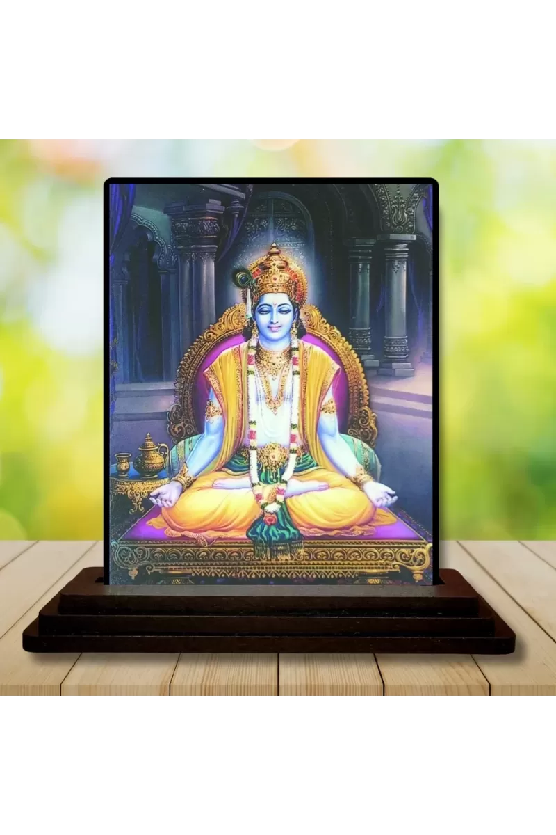 Car Dashboard Lord Vishnu Wooden Photo Stand  3x4 Inches, Compact & Stylish Spiritual Display For Car, Home & Office (Pack Of 1) (F49772)