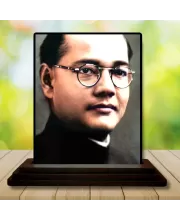 Car Dashboard Subhas Chandra Bose Wooden Photo Stand  3x4 Inches, Compact & Stylish Spiritual Display For Car, Home & Office (Pack Of 1) (F49773)