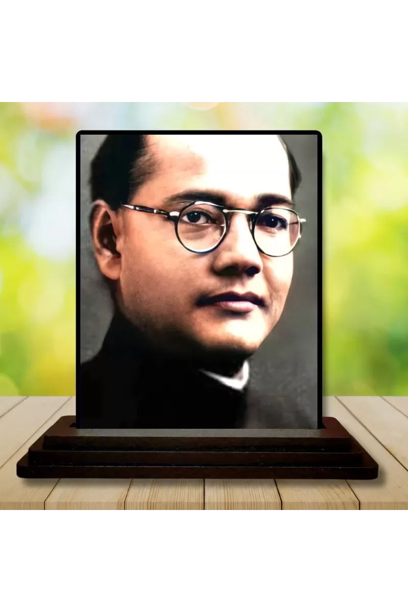 Car Dashboard Subhas Chandra Bose Wooden Photo Stand  3x4 Inches, Compact & Stylish Spiritual Display For Car, Home & Office (Pack Of 1) (F49773)