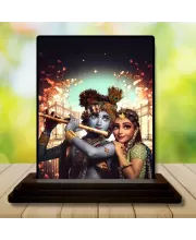 Car Dashboard Shree Krishna Wooden Photo Stand  3x4 Inches, Compact & Stylish Spiritual Display For Car, Home & Office (Pack Of 1) (F49776)