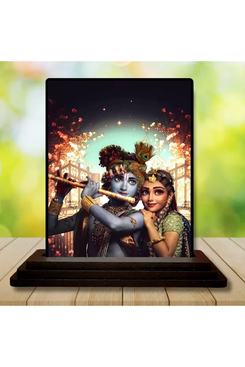 Car Dashboard Shree Krishna Wooden Photo Stand  3x4 Inches, Compact & Stylish Spiritual Display For Car, Home & Office (Pack Of 1) (F49776)