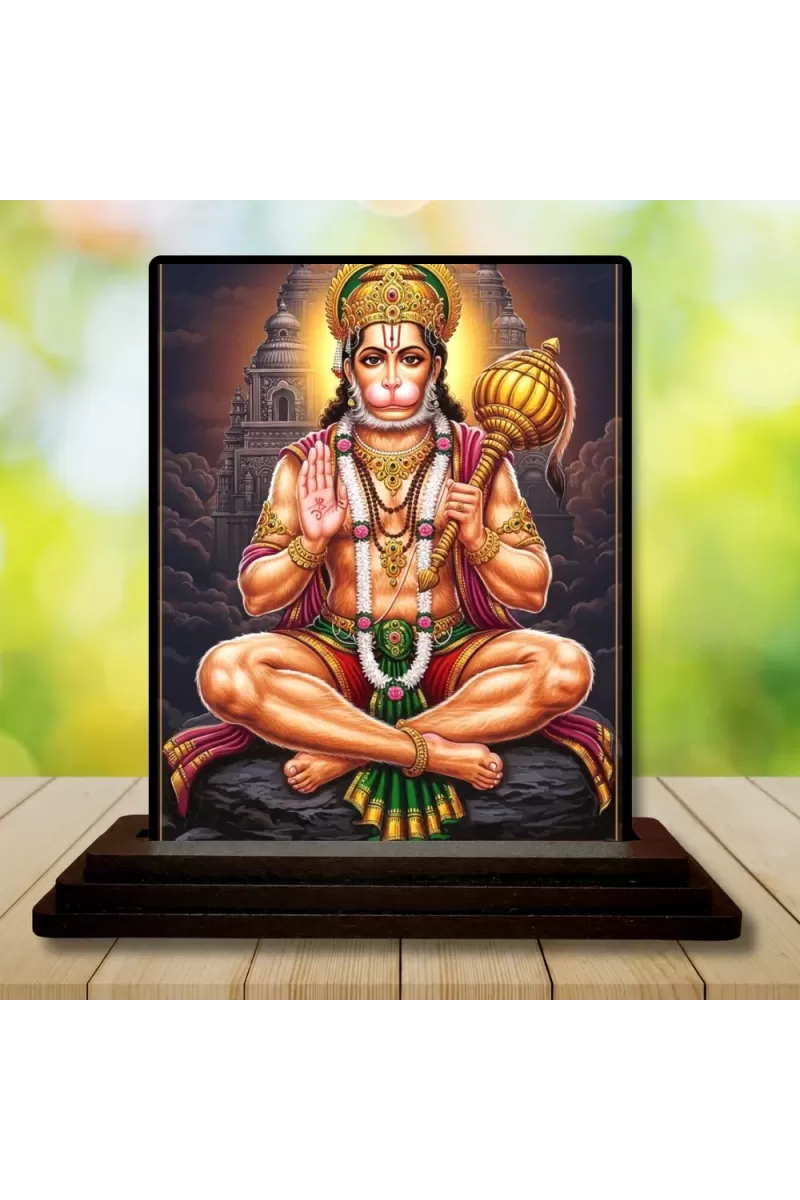 Car Dashboard Hanuman Wooden Photo Stand  3x4 Inches, Compact & Stylish Spiritual Display For Car, Home & Office (Pack Of 1) (F49779)