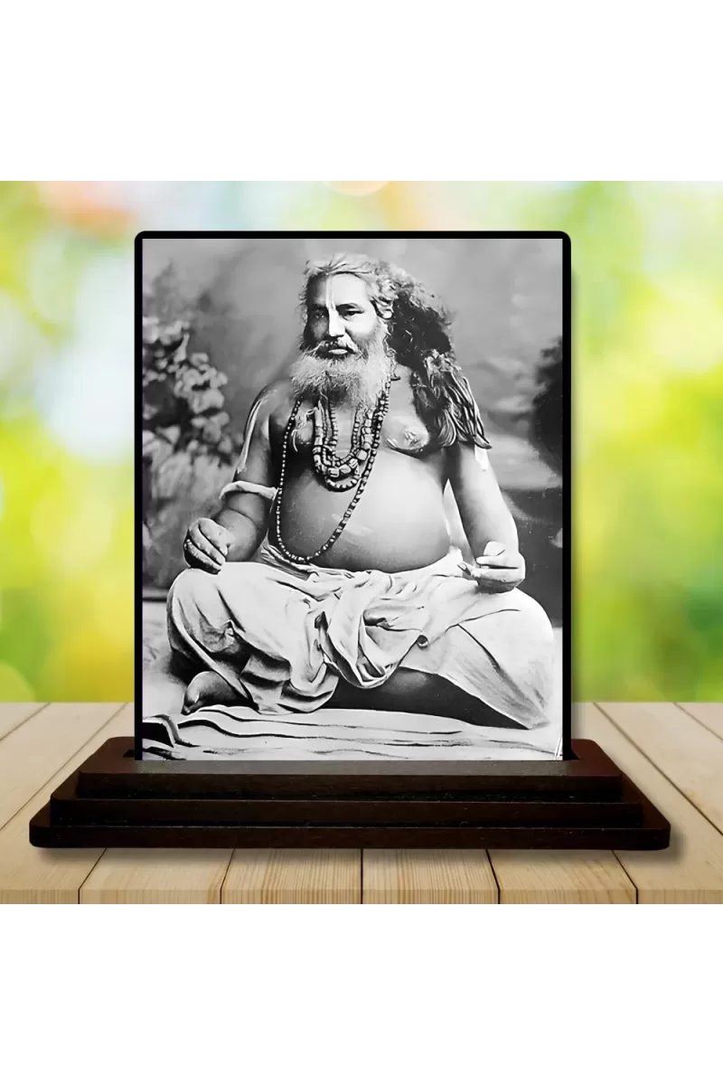 Car Dashboard Guru Bijoy Krishna Goswami Wooden Photo Stand  3x4 Inches, Compact & Stylish Spiritual Display For Car, Home & Office (Pack Of 1) (F49780)
