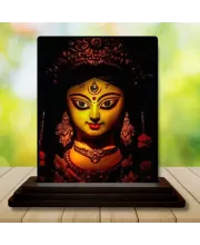Car Dashboard Durga Wooden Photo Stand  3x4 Inches, Compact & Stylish Spiritual Display For Car, Home & Office (Pack Of 1) (F49782)