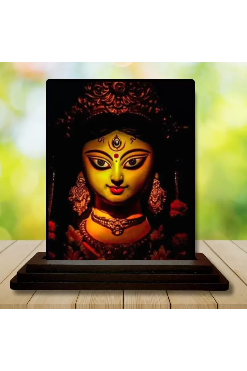 Car Dashboard Durga Wooden Photo Stand  3x4 Inches, Compact & Stylish Spiritual Display For Car, Home & Office (Pack Of 1) (F49782)
