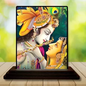 Car Dashboard Shree Krishna Wooden Photo Stand  3x4 Inches, Compact & Stylish Spiritual Display For Car, Home & Office (Pack Of 1) (F49783)