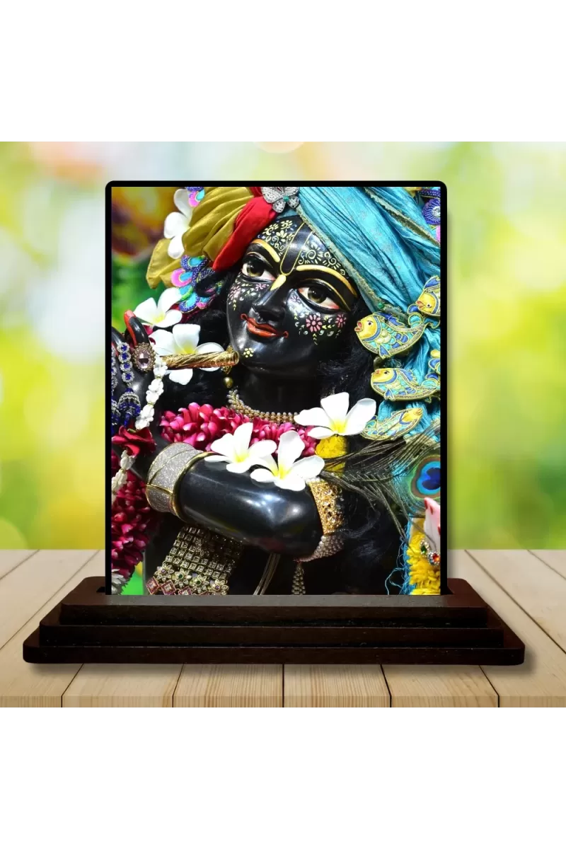 Car Dashboard Shree Krishna Wooden Photo Stand  3x4 Inches, Compact & Stylish Spiritual Display For Car, Home & Office (Pack Of 1) (F49784)