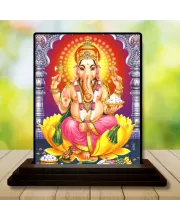 Car Dashboard Lord Ganesha Wooden Photo Stand  3x4 Inches, Compact & Stylish Spiritual Display For Car, Home & Office (Pack Of 1) (F49785)