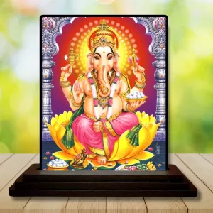 Car Dashboard Lord Ganesha Wooden Photo Stand  3x4 Inches, Compact & Stylish Spiritual Display For Car, Home & Office (Pack Of 1) (F49785)