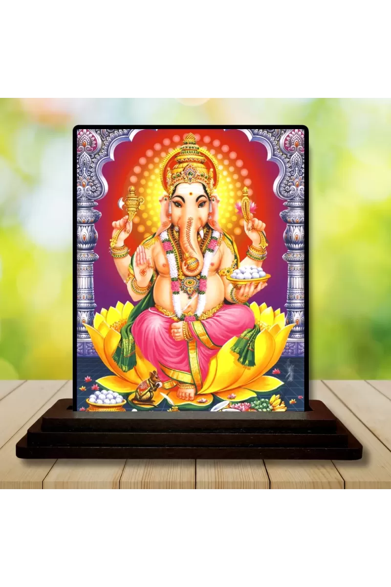 Car Dashboard Lord Ganesha Wooden Photo Stand  3x4 Inches, Compact & Stylish Spiritual Display For Car, Home & Office (Pack Of 1) (F49785)