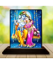 Car Dashboard Shree Radha Shree Krishna Wooden Photo Stand  3x4 Inches, Compact & Stylish Spiritual Display For Car, Home & Office (Pack Of 1) (F49786)