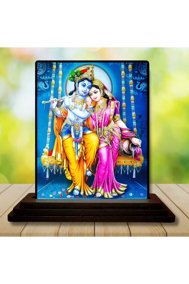 Car Dashboard Shree Radha Shree Krishna Wooden Photo Stand  3x4 Inches, Compact & Stylish Spiritual Display For Car, Home & Office (Pack Of 1) (F49786)