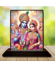 Car Dashboard Radha Krishna Wooden Photo Stand  3x4 Inches, Compact & Stylish Spiritual Display For Car, Home & Office (Pack Of 1) (F49787)