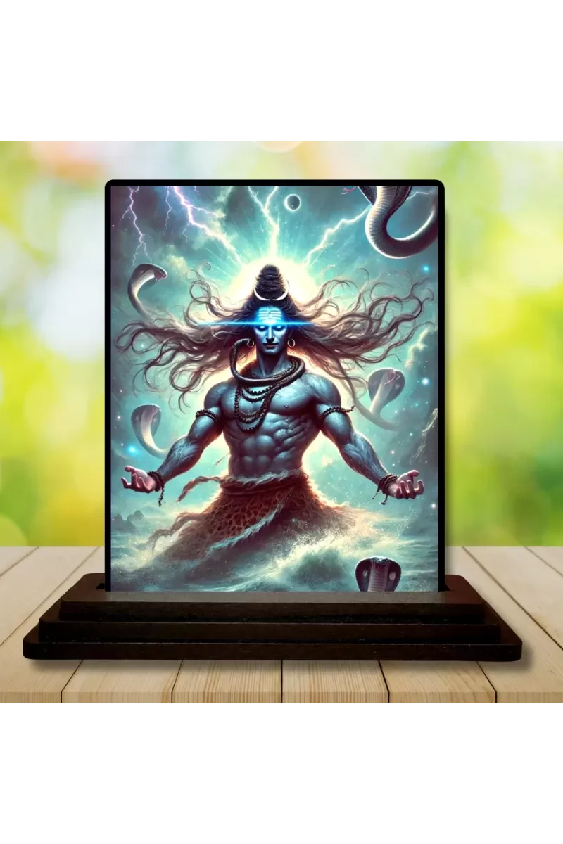 Car Dashboard Shiva Wooden Photo Stand  3x4 Inches, Compact & Stylish Spiritual Display For Car, Home & Office (Pack Of 1) (F49792)