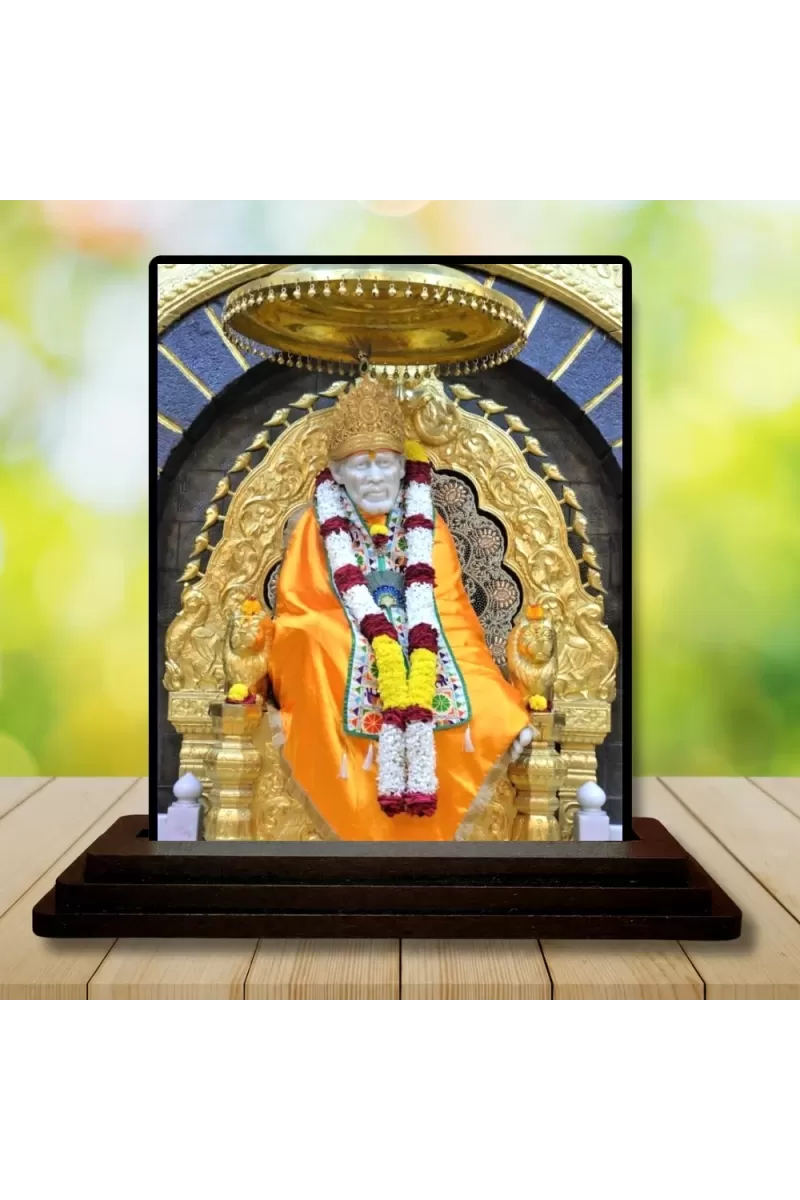 Car Dashboard Sai Baba Wooden Photo Stand  3x4 Inches, Compact & Stylish Spiritual Display For Car, Home & Office (Pack Of 1) (F49793)