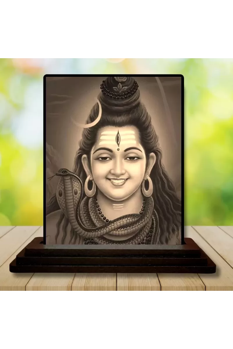 Car Dashboard Lord Shiva Wooden Photo Stand  3x4 Inches, Compact & Stylish Spiritual Display For Car, Home & Office (Pack Of 1) (F49795)