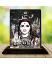 Car Dashboard Lord Shiva Wooden Photo Stand  3x4 Inches, Compact & Stylish Spiritual Display For Car, Home & Office (Pack Of 1) (F49796)