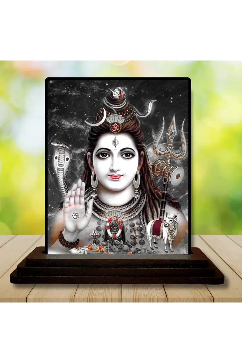 Car Dashboard Lord Shiva Wooden Photo Stand  3x4 Inches, Compact & Stylish Spiritual Display For Car, Home & Office (Pack Of 1) (F49796)