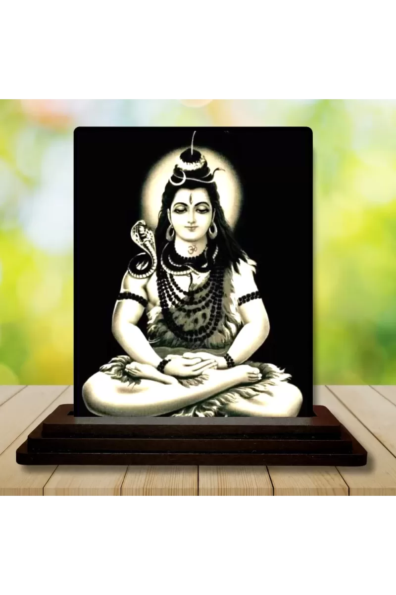 Car Dashboard Lord Shiva Wooden Photo Stand  3x4 Inches, Compact & Stylish Spiritual Display For Car, Home & Office (Pack Of 1) (F49797)