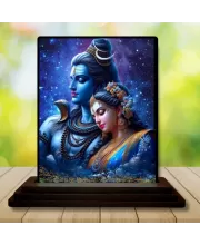 Car Dashboard Shiva And Parvati Wooden Photo Stand  3x4 Inches, Compact & Stylish Spiritual Display For Car, Home & Office (Pack Of 1) (F49798)