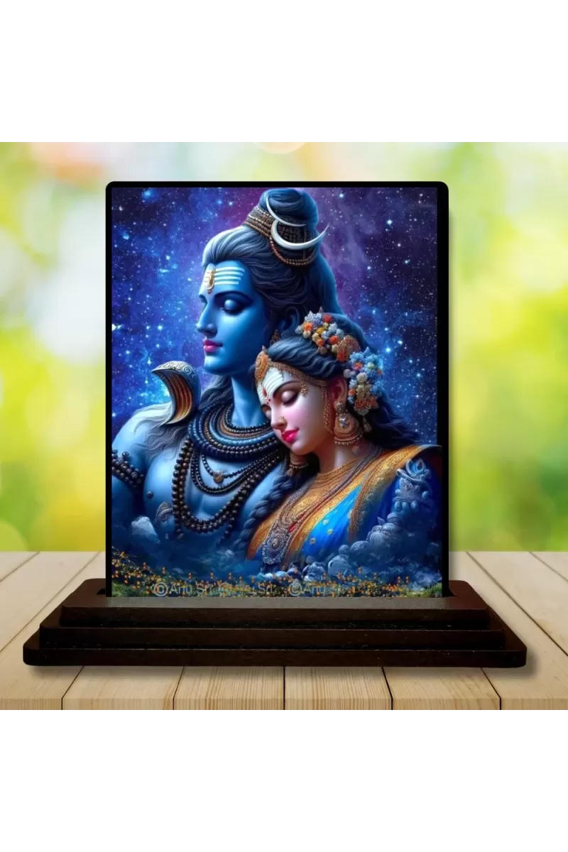 Car Dashboard Shiva And Parvati Wooden Photo Stand  3x4 Inches, Compact & Stylish Spiritual Display For Car, Home & Office (Pack Of 1) (F49798)
