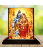 Car Dashboard Shiva And Parvati Wooden Photo Stand  3x4 Inches, Compact & Stylish Spiritual Display For Car, Home & Office (Pack Of 1) (F49799)