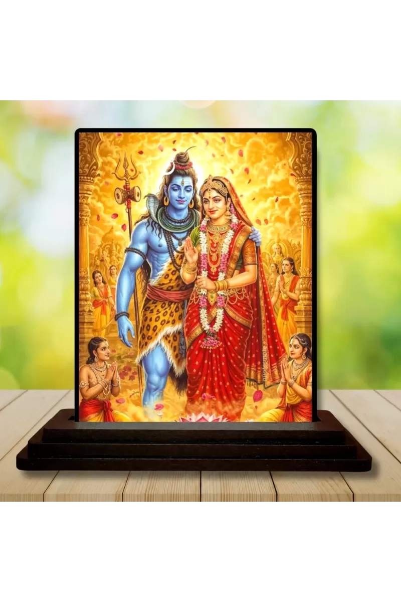 Car Dashboard Shiva And Parvati Wooden Photo Stand  3x4 Inches, Compact & Stylish Spiritual Display For Car, Home & Office (Pack Of 1) (F49799)