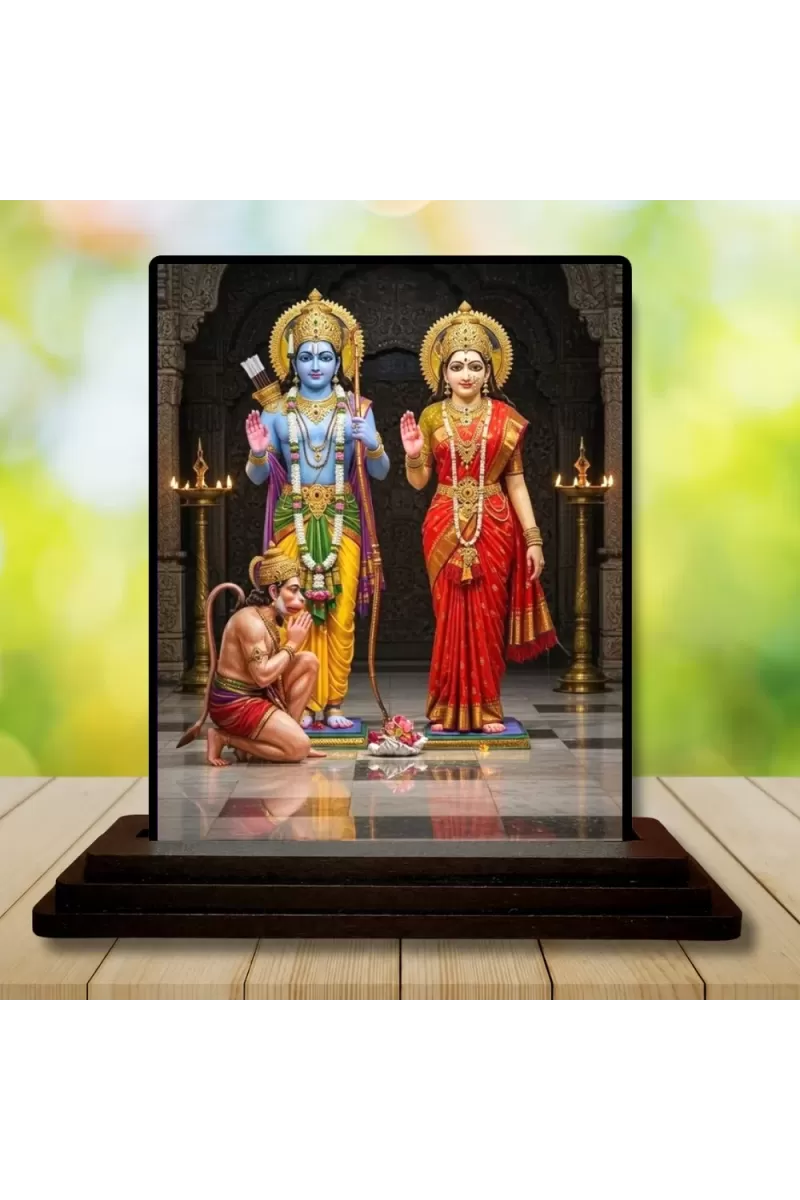 Car Dashboard Rama And Sita Wooden Photo Stand  3x4 Inches, Compact & Stylish Spiritual Display For Car, Home & Office (Pack Of 1) (F49800)