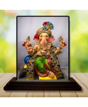 Car Dashboard Lord Ganesha Wooden Photo Stand  3x4 Inches, Compact & Stylish Spiritual Display For Car, Home & Office (Pack Of 1) (F49801)