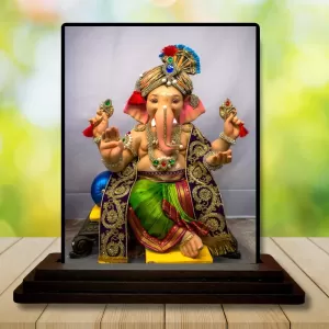 Car Dashboard Lord Ganesha Wooden Photo Stand  3x4 Inches, Compact & Stylish Spiritual Display For Car, Home & Office (Pack Of 1) (F49801)