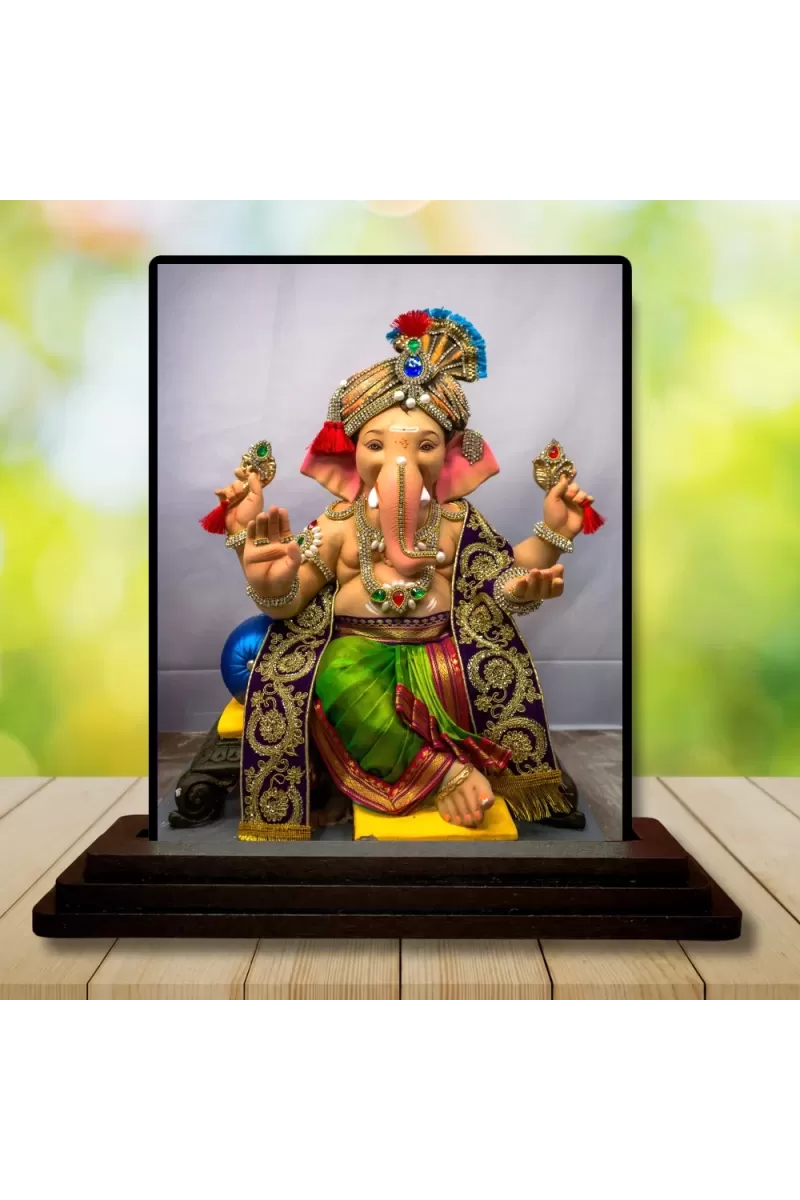 Car Dashboard Lord Ganesha Wooden Photo Stand  3x4 Inches, Compact & Stylish Spiritual Display For Car, Home & Office (Pack Of 1) (F49801)