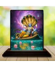 Car Dashboard Vishnu Wooden Photo Stand  3x4 Inches, Compact & Stylish Spiritual Display For Car, Home & Office (Pack Of 1) (F49802)