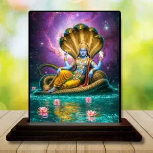 Car Dashboard Vishnu Wooden Photo Stand  3x4 Inches, Compact & Stylish Spiritual Display For Car, Home & Office (Pack Of 1) (F49802)